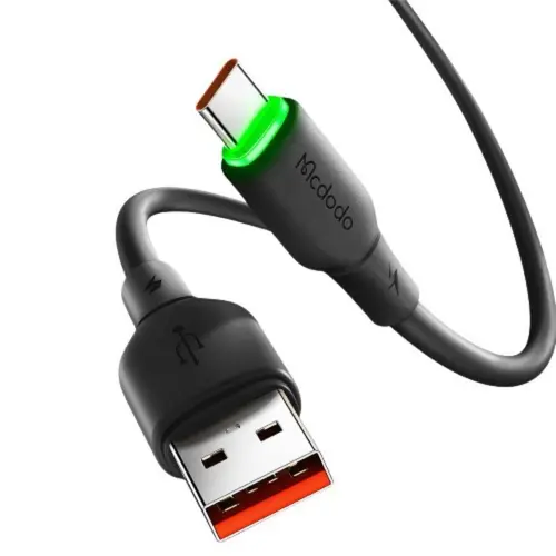 Cablu de date Mcdodo USB - Type-C Alpha Series Silicone Fast Charging, 6A LED, 1.2m, Negru
