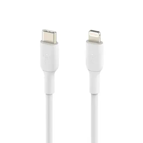 Cablu de date Belkin BOOST CHARGE, USB-C la Lightning, PVC, 1m (Alb)