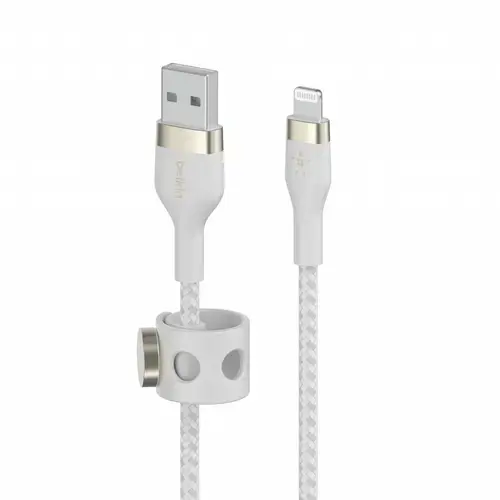 Cablu de date Belkin BOOST CHARGE PRO Flex, USB-A la Lightning, Impletit, Silicon, 1m (Alb)