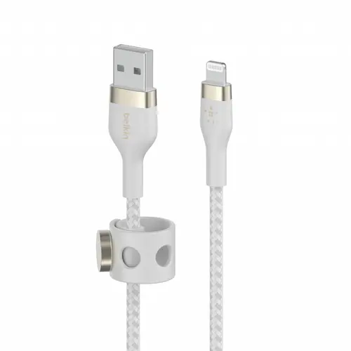 Cablu de date Belkin BOOST CHARGE PRO Flex, USB-A la Lightning, Impletit, Silicon, 1m (Alb)