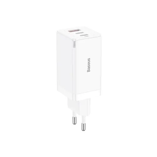 Incarcator rapid Baseus GaN5 Pro, 2xUSB-C, 1xUSB, 65W, cablu USB-C inclus, Alb