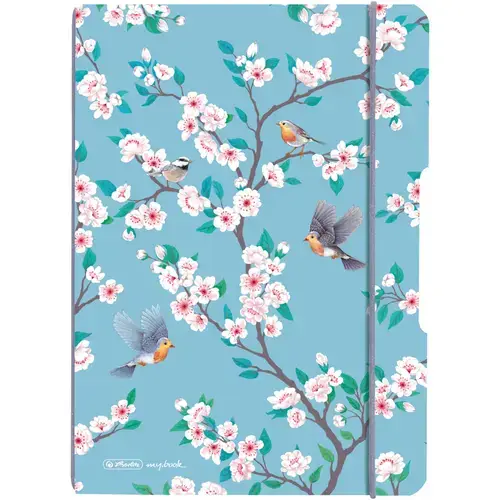 Caiet Herlitz MyBook Flex, A5, 40file, 80gr, patratele, coperta Ladylike Birds, elastic gri