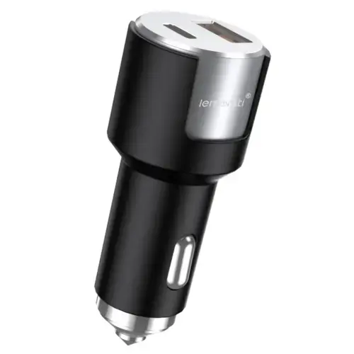 Incarcator Auto Lemontti LIAFCPD20WNA, Fast Charge, 1 x port PD Type-C 20W + 1 x port USB-A QC 3.0 18W, cu cablu Type-C la Type-C 20W, 1m (Negru/Argintiu)