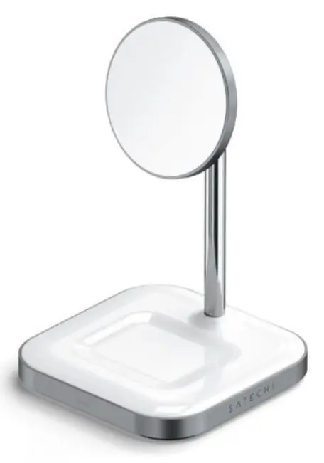Incarcator Wireless Satechi Aluminium 2-in-1 Magnetic ST-WMCS2M pentru Apple iPhone Serie 12 si AirPods (Alb)
