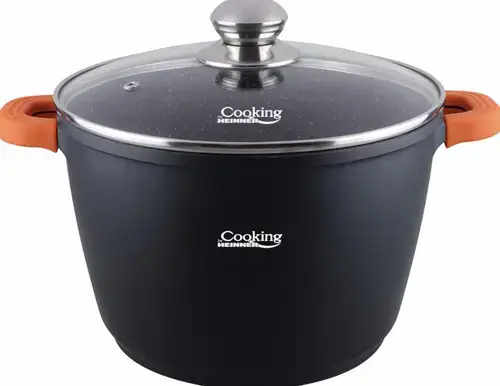 Oala cu capac Heinner, 24 cm x 16.5 cm, 6.3 L, aluminiu turnat (Negru)
