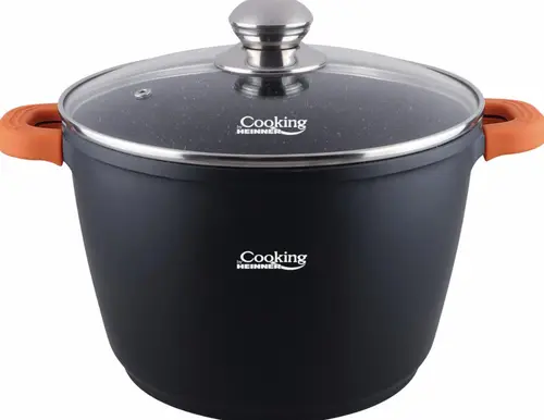 Oala cu capac Heinner, 24 cm x 16.5 cm, 6.3 L, aluminiu turnat (Negru)