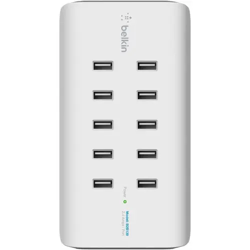 Incarcator retea Belkin Rockstar, 120W, 10 x USB 2.0, incarcare rapida, protectie supra-tensiune (Alb)