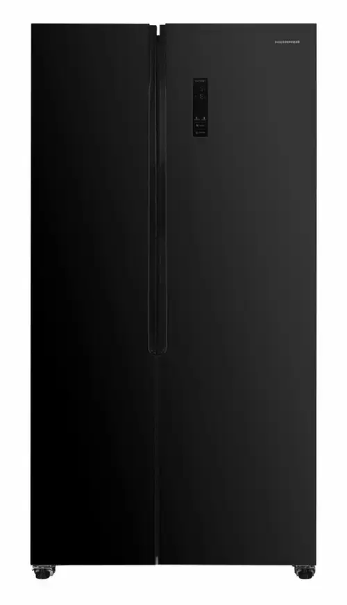 Side by Side HEINNER HSBS-HM532NFGBKE++, 532 l, Clasa E, Full No Frost, Inverter, Display tactil, ECO, 2 usi, Sticla neagra (Negru)