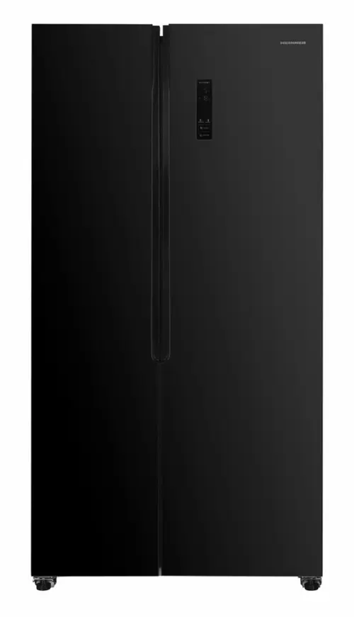 Side by Side HEINNER HSBS-HM532NFGBKE++, 532 l, Clasa E, Full No Frost, Inverter, Display tactil, ECO, 2 usi, Sticla neagra (Negru)
