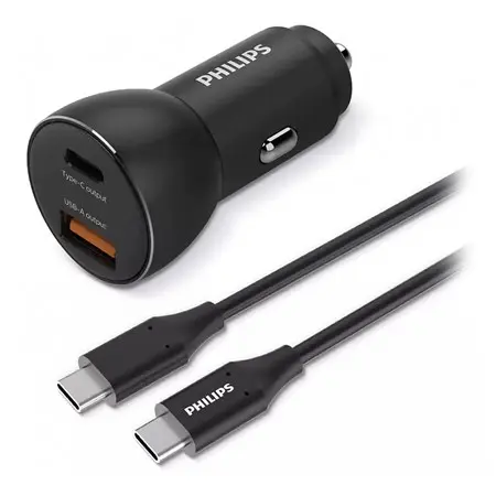 Incarcator auto Philips PH-DLP2521C, 36 W, USB-A, USB Type-C, 1m (Negru)