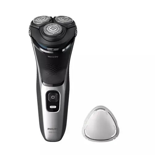 Aparat de ras Philips Shaver Seria 3000 S3143/00, fara fir, Sistem de lame PowerCut cu 27 de lame cu ascuţire automată, capete flexibile 5D, 60 min, barbierit umed si uscat, lavabil (Negru)