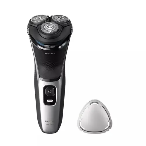Aparat de ras Philips Shaver Seria 3000 S3143/00, fara fir, Sistem de lame PowerCut cu 27 de lame cu ascuţire automată, capete flexibile 5D, 60 min, barbierit umed si uscat, lavabil (Negru)