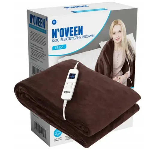Patura cu incalzire electrica Noveen EB655, 180 x 130 cm, 10 trepte de incalzire, consum energie maxim 160 W, protectie la supraincalzire (Maro)