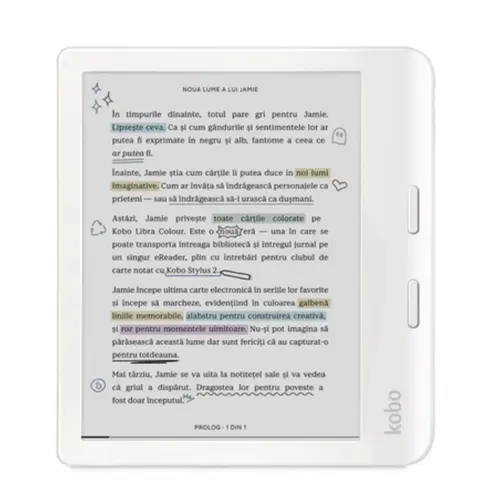eBook Reader Kobo Libra Colour, Ecran E-Ink Kaleido 7inch, Procesor Dual-Core 2.0GHz, 32GB Flash, USB Type-C, ComfortLight PRO, Wi-Fi, IPX8 (Alb)