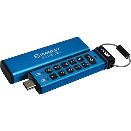 Stick USB Kingston IronKey Keypad 200C, 16GB, USB-C (Albastru)