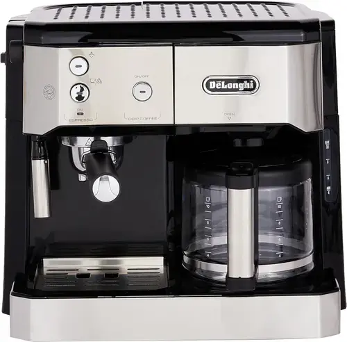 Espressor combi De'Longhi BCO421.S, 1750 W, 1.4 l, 15 bar, pompa espresso si filtru cafea, 10 cesti (Negru/Argintiu)