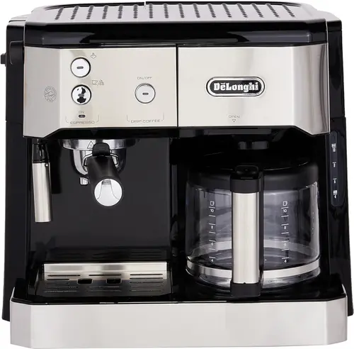 Espressor combi De'Longhi BCO421.S, 1750 W, 1.4 l, 15 bar, pompa espresso si filtru cafea, 10 cesti (Negru/Argintiu)