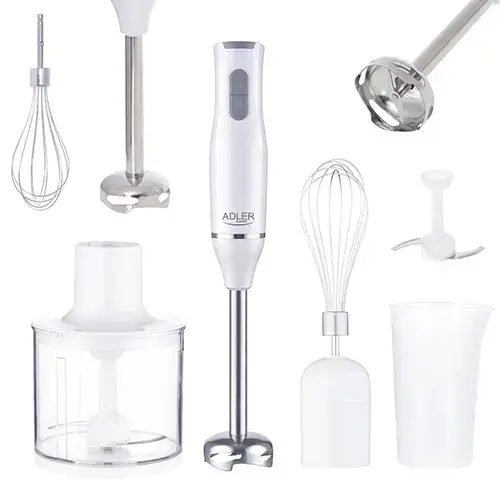 Blender chopper si mixer 3 in 1 Adler AD4620, din otel inoxidabil cu 2 vase gradate de 450 ml si 750 ml