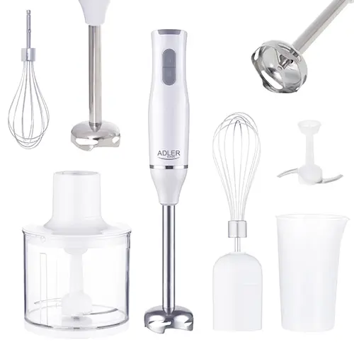 Blender chopper si mixer 3 in 1 Adler AD4620, din otel inoxidabil cu 2 vase gradate de 450 ml si 750 ml