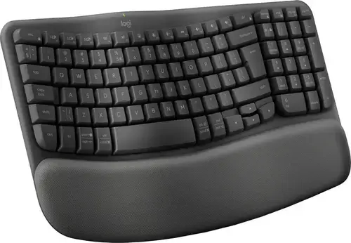 Tastatura wireless Logitech Wave Keys, ergonomic design, Palmrest, 2.4GHz&Bluetooth, USB-C, US INTL layout (Negru)