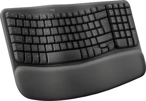 Tastatura wireless Logitech Wave Keys, ergonomic design, Palmrest, 2.4GHz&Bluetooth, USB-C, US INTL layout (Negru)