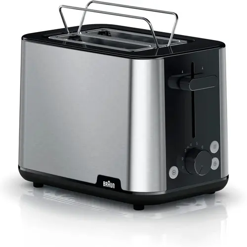 Prajitor de paine Braun PurEase HT 1510, 2 felii, 900 W (Inox/Negru)