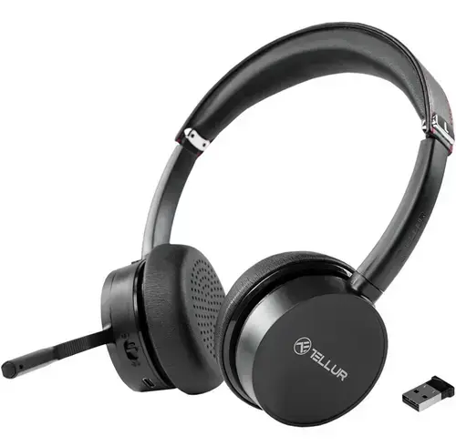 Casti call center cu microfon Tellur Voice Pro Wireless, Bluetooth 5.0, Anulare zgomot fundal (Negru)