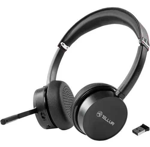 Casti call center cu microfon Tellur Voice Pro Wireless, Bluetooth 5.0, Anulare zgomot fundal (Negru)