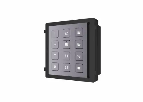 Modul de extensie videointerfon cu tastatura Hikvision DS-KD-KP; permite formarea codului de apartament sau a codului de acces; montajaplicat sau ingropat (accesoriile de montaj nu sunt incluse); iluminarepe timp de noapte