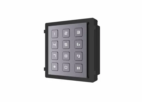 Modul de extensie videointerfon cu tastatura Hikvision DS-KD-KP; permite formarea codului de apartament sau a codului de acces; montajaplicat sau ingropat (accesoriile de montaj nu sunt incluse); iluminarepe timp de noapte