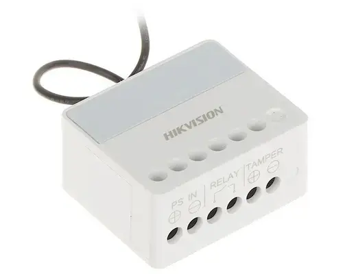 Modul releu AXPRO Hikvision DS-PM1-O1L-WE, 1 x NO/NC (0~36 V DC, Max 5 A), comunicare 868 MHz two-way wireless, criptare AES-128, distanta de comunicare RF: 1800m