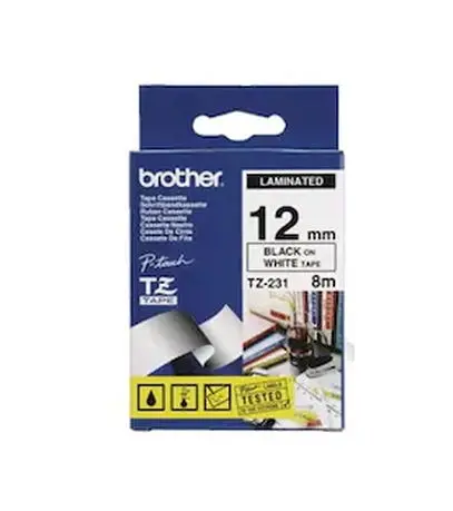 Banda continua laminata Brother TZE231S2, 12mm, 4m (Negru/Alb)