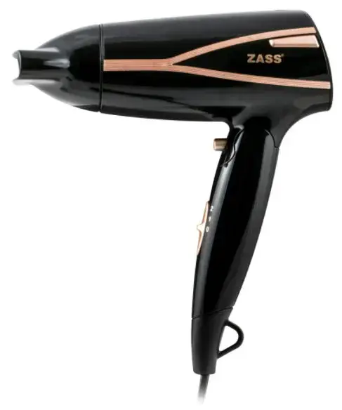 Uscator de par Zass Travel ZHD 04, 1600 W, 2 viteze, maner pliabil (Negru/Auriu)