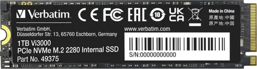 SSD Verbatim Vi3000, 1TB, M.2, PCIe 3.0 x4 NVMe 1.3, 3D NAND TLC
