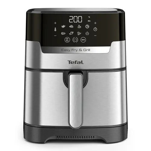 Friteuza fara ulei Tefal Easy Fry&Grill 2in1 EY505D15, 1400W, 4.2L, temperatura ajustabila, 8 programe, functie grill cu gratar incorporat, functie pentru deshidratare, tehnologie Extra Crisp, vas detasabil, Negru/argintiu