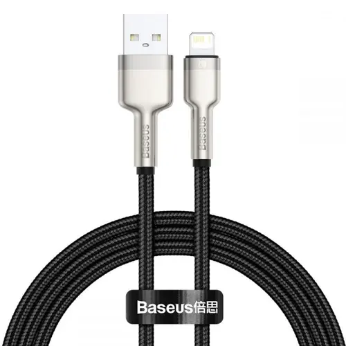 Cablu de date Baseus Cafule Metal, USB - Lightning, 18W, 2.4A, 1m, Negru