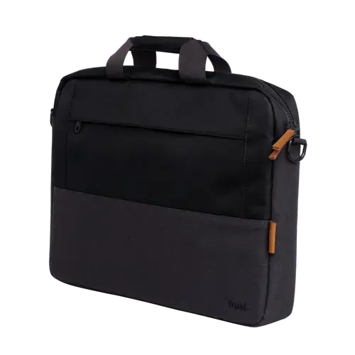 Geanta laptop Trust Lisboa 16inch, 2 compartimente, material POM, RPET Polyester, RPET, volum 2.1 L, Negru