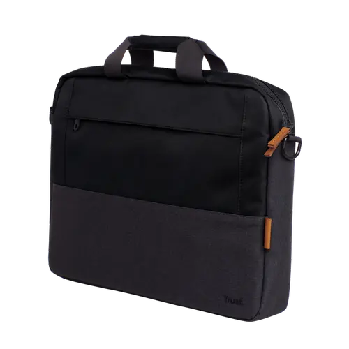 Geanta laptop Trust Lisboa 16inch, 2 compartimente, material POM, RPET Polyester, RPET, volum 2.1 L, Negru