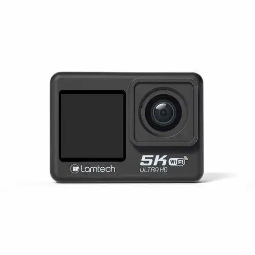 Camera video de actiune Lamtech LAM113232, 24MP, 5K, Ecran dual 2inch + 1.4inch, Waterproof 30 m (Negru)