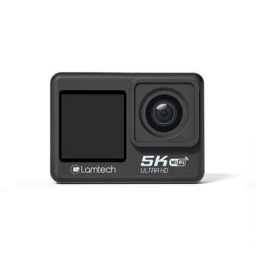 Camera video de actiune Lamtech LAM113232, 24MP, 5K, Ecran dual 2inch + 1.4inch, Waterproof 30 m (Negru)