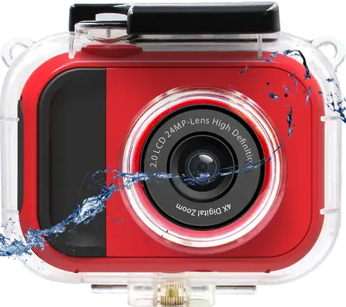 Camera video de actiune Lamtech LAM111993 2in1, 24MP, Full HD, Ecran IPS 2inch, Zoom digital 4X, Carcasa Waterproof (Rosu)