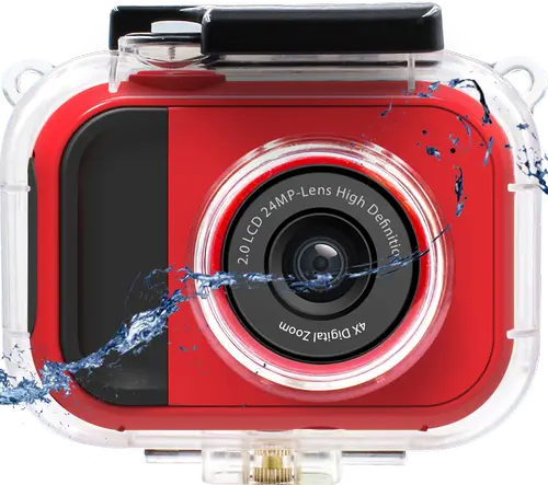 Camera video de actiune Lamtech LAM111993 2in1, 24MP, Full HD, Ecran IPS 2inch, Zoom digital 4X, Carcasa Waterproof (Rosu)