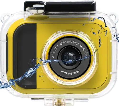 Camera video de actiune Lamtech LAM112013 2in1, 24MP, Full HD, Ecran IPS 2inch, Zoom digital 4X, Carcasa Waterproof (Galben)