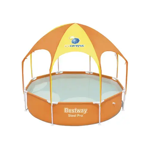 Piscina cu cadru metalic pentru copii BESTWAY Play Pool Splash 56432, 244 x 51 cm, 1688 L + Baldachin anti-UV (Galben/Portocaliu)