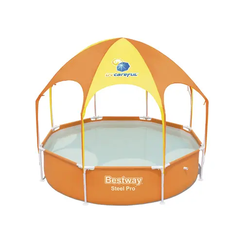 Piscina cu cadru metalic pentru copii BESTWAY Play Pool Splash 56432, 244 x 51 cm, 1688 L + Baldachin anti-UV (Galben/Portocaliu)