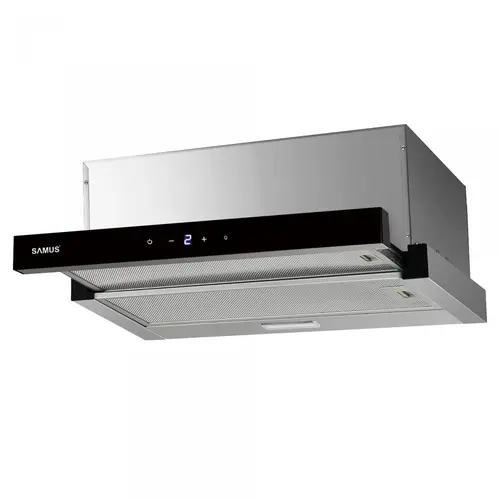 Hota incorporabila Samus HS6061DTGX, 200 W, Control electronic tactil, 3 trepte, parte frontala din sticla neagra, 611 mc/h (Inox)