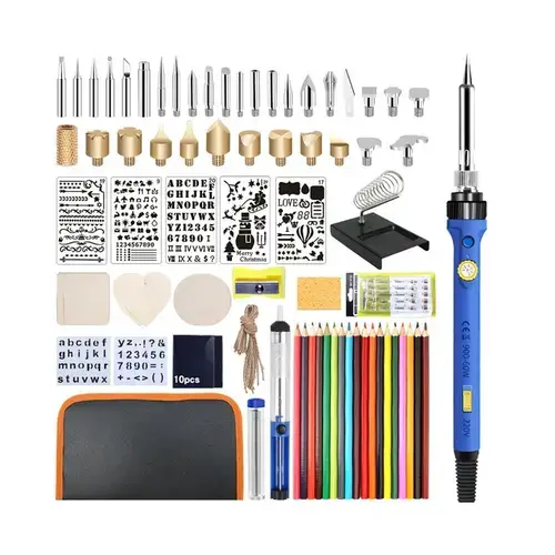Kit pirogravura si carcasa, Pistol de lipit, 60W, Accesorii, 81 piese