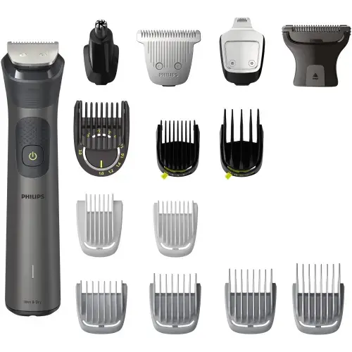 Aparat de tuns barba si parul 15 in 1 Philips Multigroom All in One MG7940/15, tehnologie BeardSense, lame din otel cu auto-ascutire, 22 setari de lungime, rezistent la apa, husa (Negru/Argintiu)