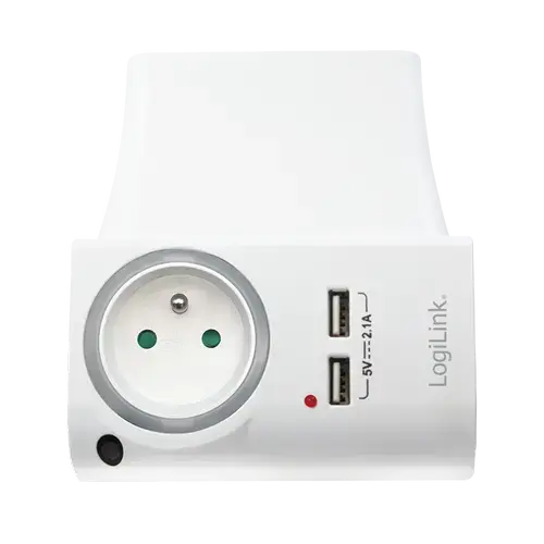 Adaptor priza LogiLink PA0166, cu suport telefon/tableta, 1 Priza, 2x USB-A 5V/2.1A, iluminare LED, IP20 (Alb)