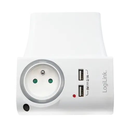 Adaptor priza LogiLink PA0166, cu suport telefon/tableta, 1 Priza, 2x USB-A 5V/2.1A, iluminare LED, IP20 (Alb)